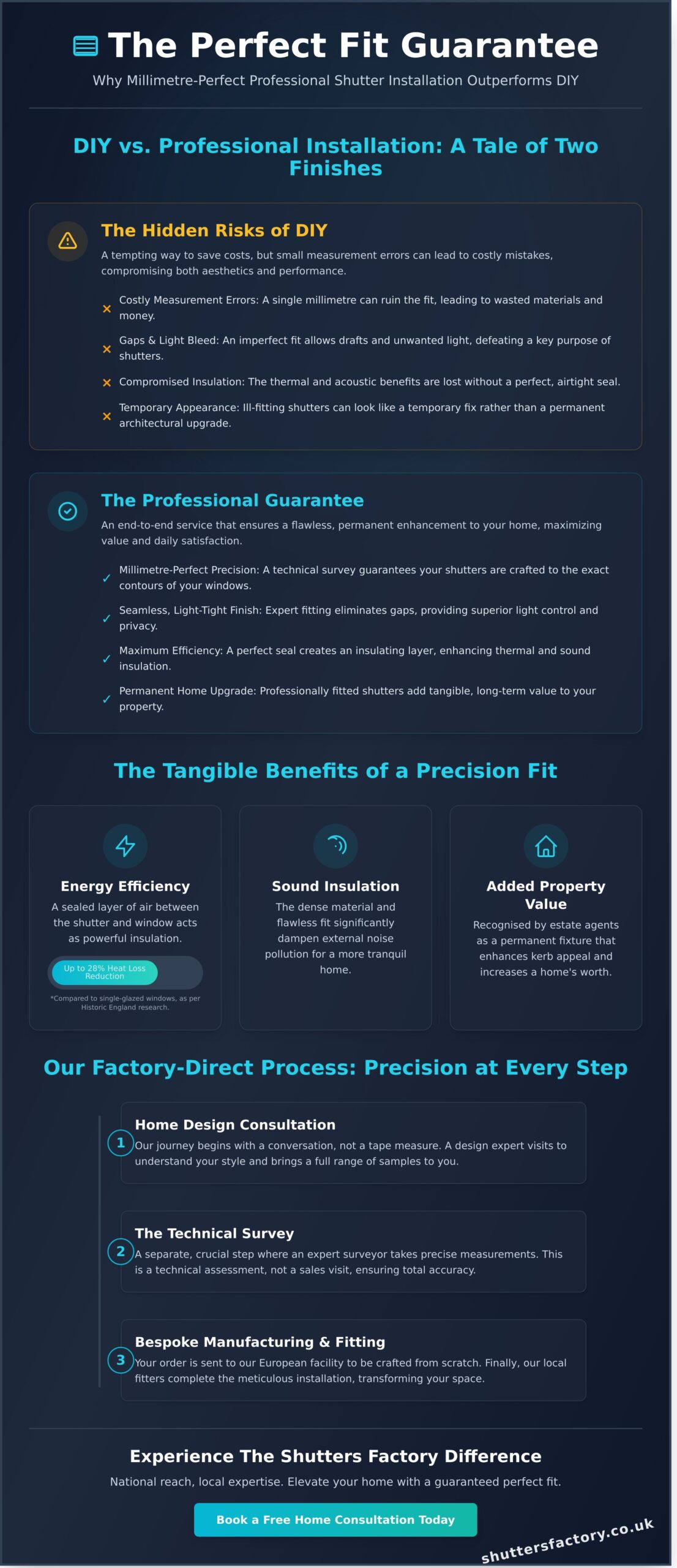 Local Interior Shutter Installation: The Bespoke Factory-to-Home Experience - Infographic