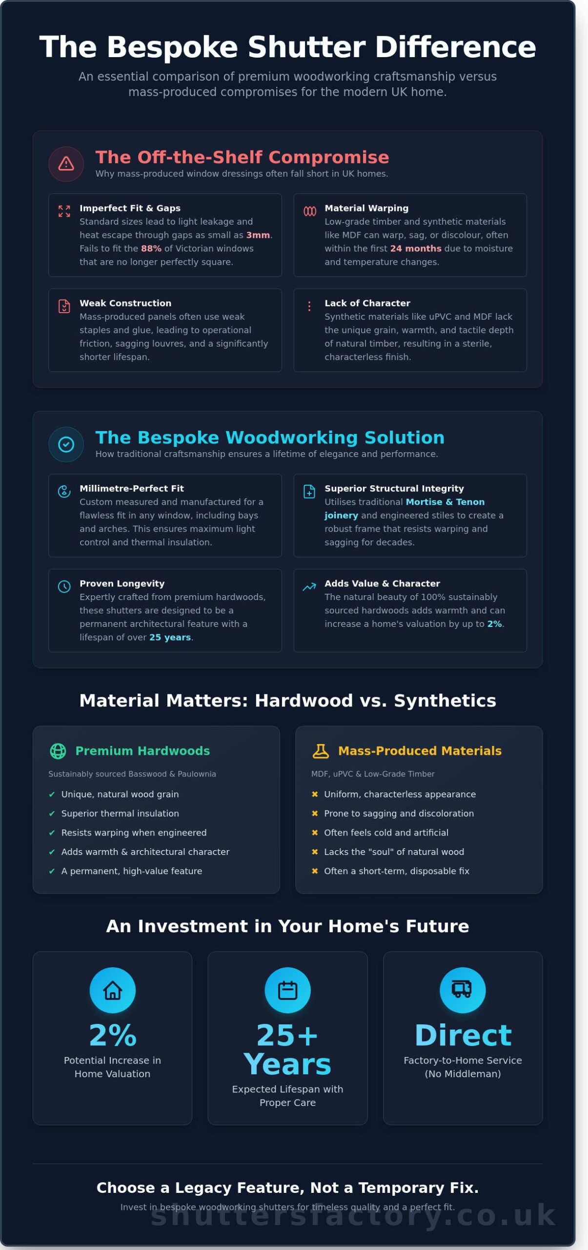 Woodworking Shutters: The Art of Bespoke Timber Craftsmanship for UK Homes - Infographic