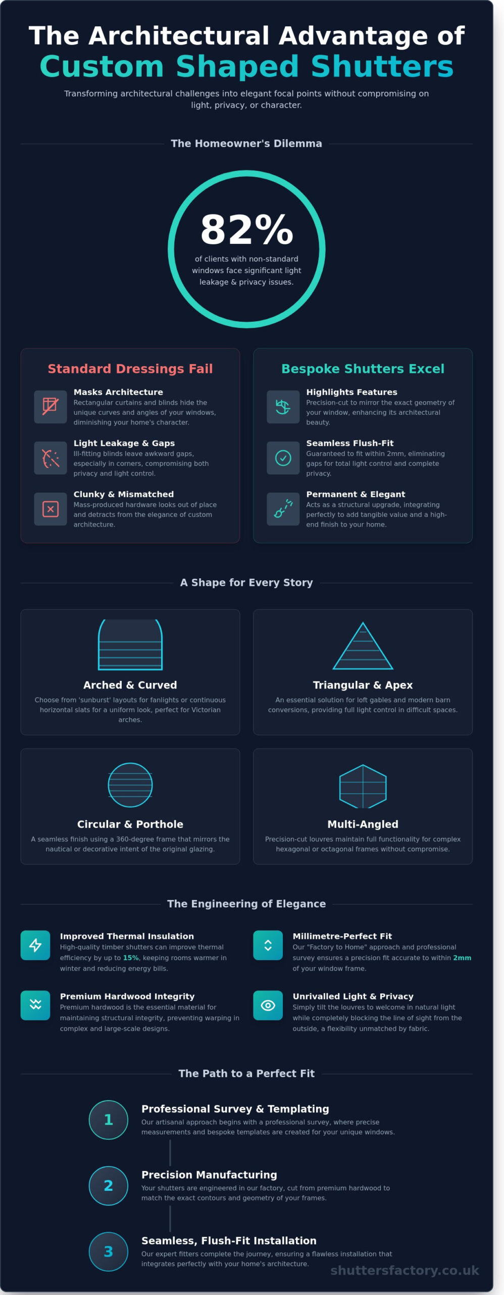 Custom Shaped Window Shutters: The Definitive Guide to Bespoke Architectural Fittings - Infographic